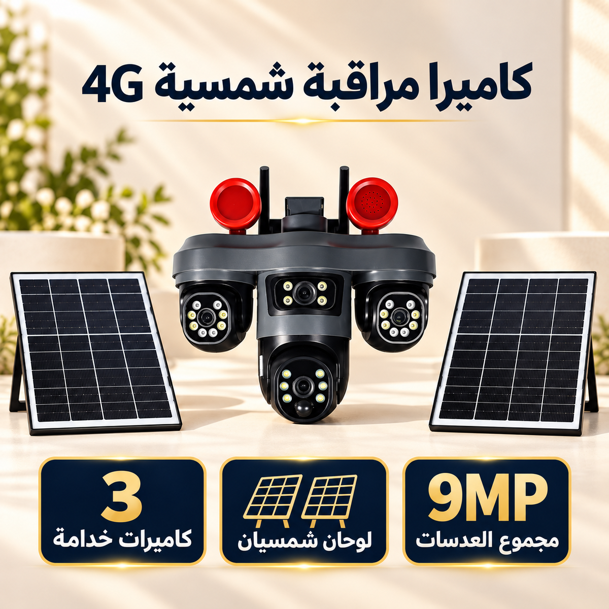Caméra solaire 4G Arvadis Q10H 9 MP, triple caméra