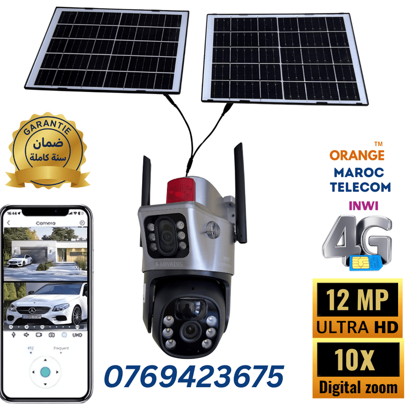 Caméra solaire 4G Arvadis 12 MP, double objectif