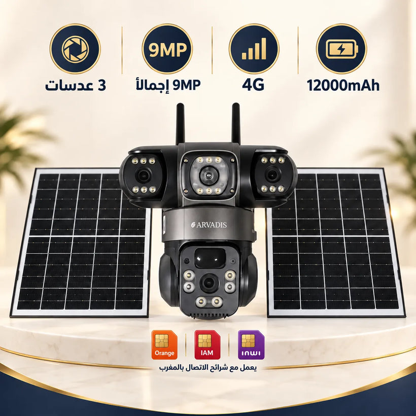 Caméra solaire 4G Arvadis 9 MP à triple vision