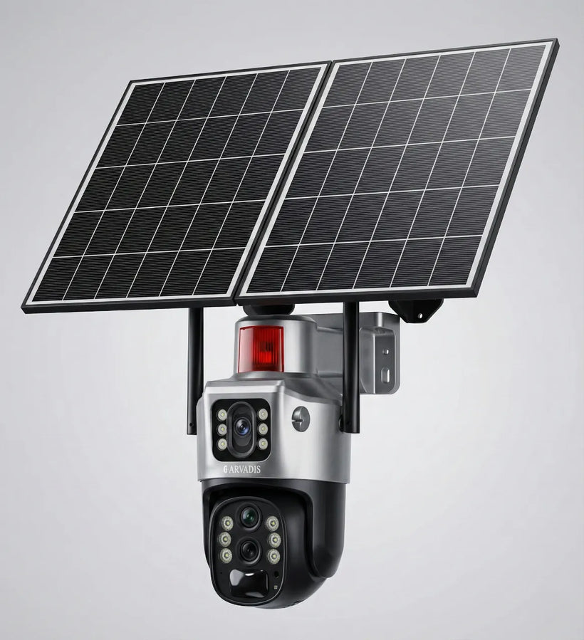 Caméra solaire Wi-Fi Arvadis 9 MP, triple objectif, zoom optique 10×