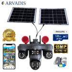 ⁦Caméra Solaire 4G Arvadis – Modèle 3-en-1 avec 2 Panneaux Solaires (Triple Lentille)⁩ - الصورة ⁦2⁩